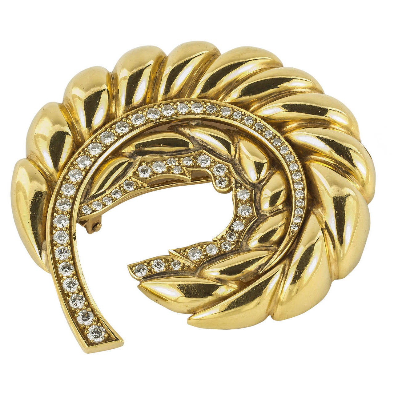 Diamond Gold Feather Brooch