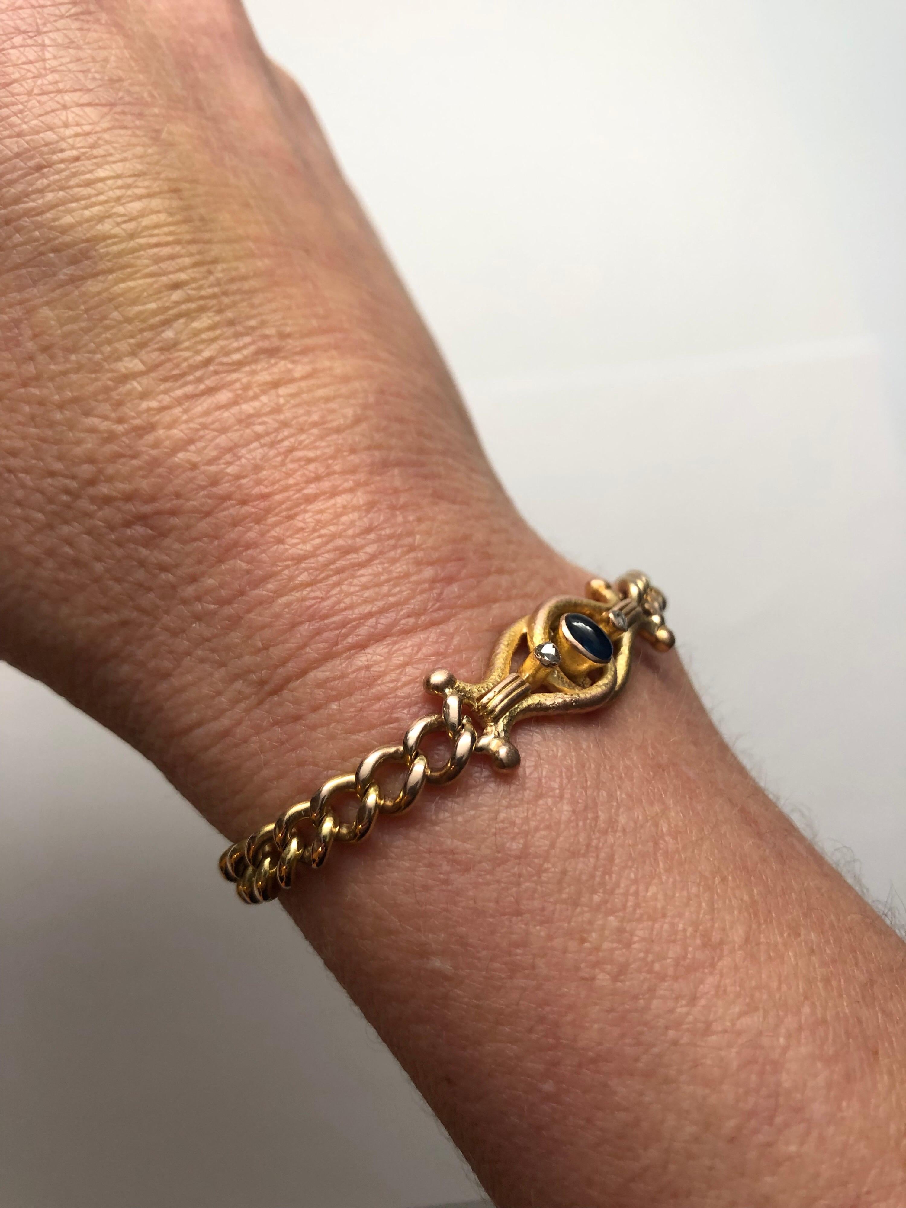Antique Georgian 14 Karat Yellow Gold Sapphire and Diamond Link Bracelet 3