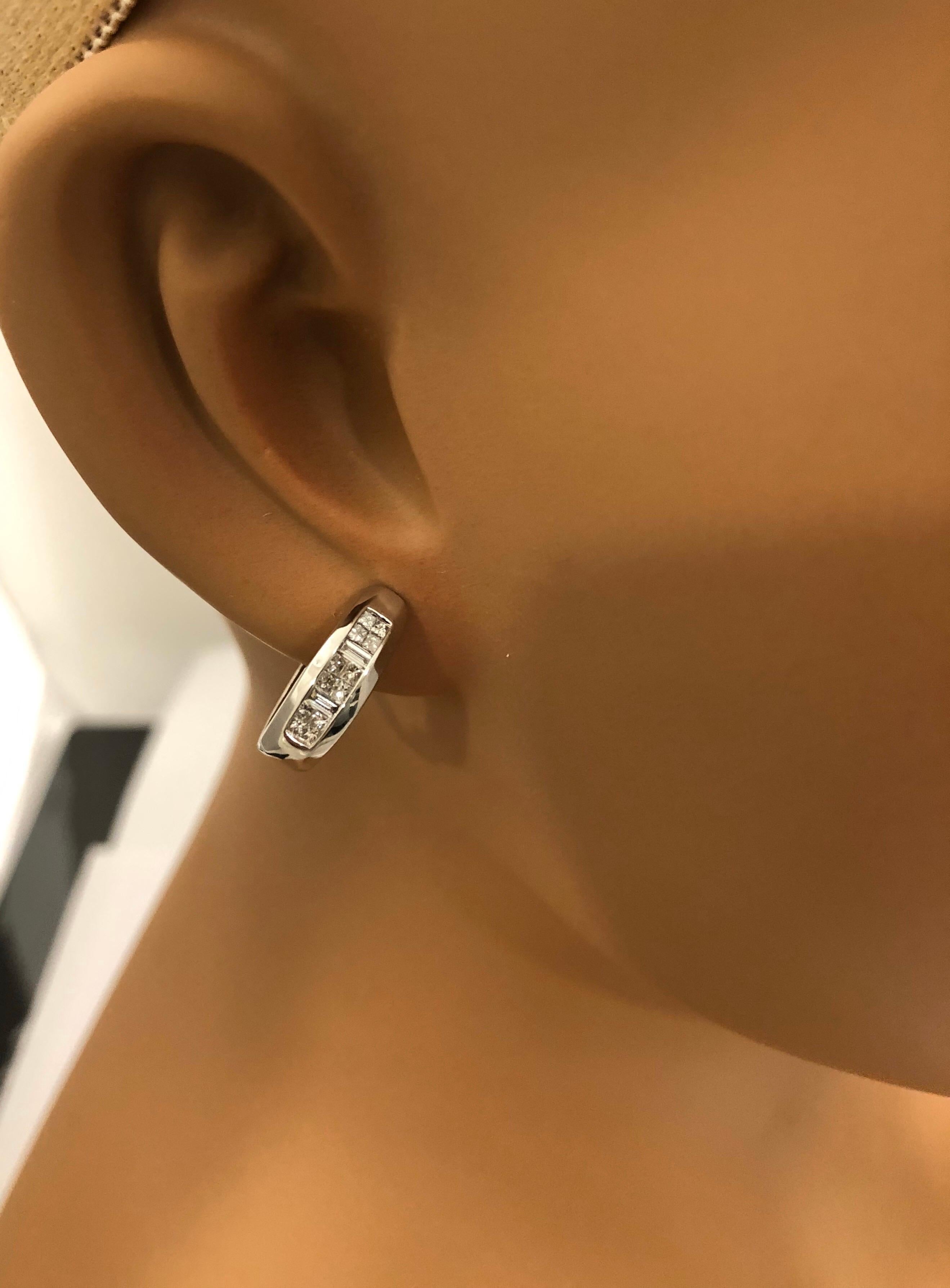 14 Karat White Gold Diamond Huggie Earrings 1