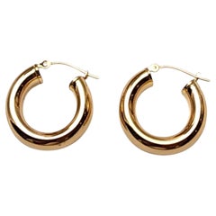 14K Yellow Gold Puffy Hoop Earrings #25802