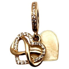 Pandora 14K Yellow Gold CZ "Family Forever & Always"Heart Charm #25849
