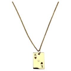 14K Yellow Gold King of Hearts Playing Card Diamond Pendant Necklace #25843