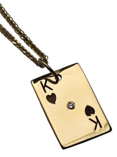 14K Yellow Gold King of Hearts Playing Card Diamond Pendant Necklace #25843