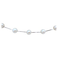 14K White Gold Floating Pearl Station Necklace 17.25" #25828