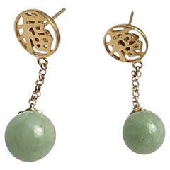 14K Yellow Gold Jade Dangle Earrings #25823