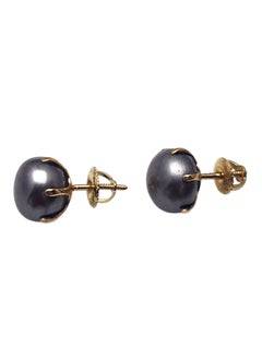 12K Yellow Gold Black Pearl Stud Earrings #25796
