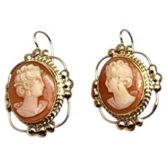 14K Yellow Gold French Hook Cameo Earrings #25797
