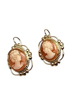 14K Yellow Gold French Hook Cameo Earrings #25797