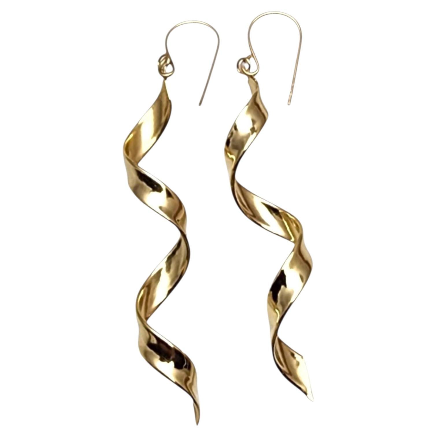 10K Yellow Gold Swirl Dangle Earrings #25799 For Sale