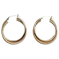 14K Yellow Gold Double Hoop Cable Earrings #25805