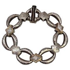 Konstantino Sterling Silver 18K Gold Pave Diamond Oval Link Bracelet #25912