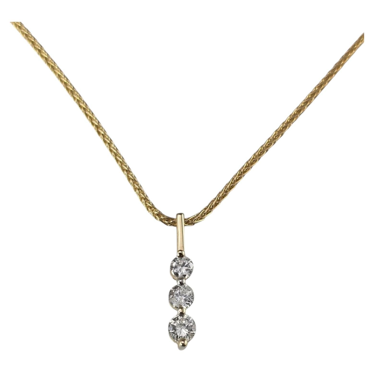 14K Yellow Gold Three-Diamond Drop Pendant Necklace #25907