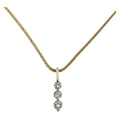 14K Yellow Gold Three-Diamond Drop Pendant Necklace #25907