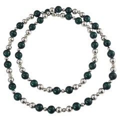 Tiffany & Co. Sterling Silver and Malachite Bead Necklace 30" #25929