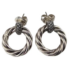 David Yurman Sterling Silver Diamond Door Knocker Hoop Earrings #25911