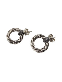 David Yurman Sterling Silver Diamond Door Knocker Hoop Earrings #25911