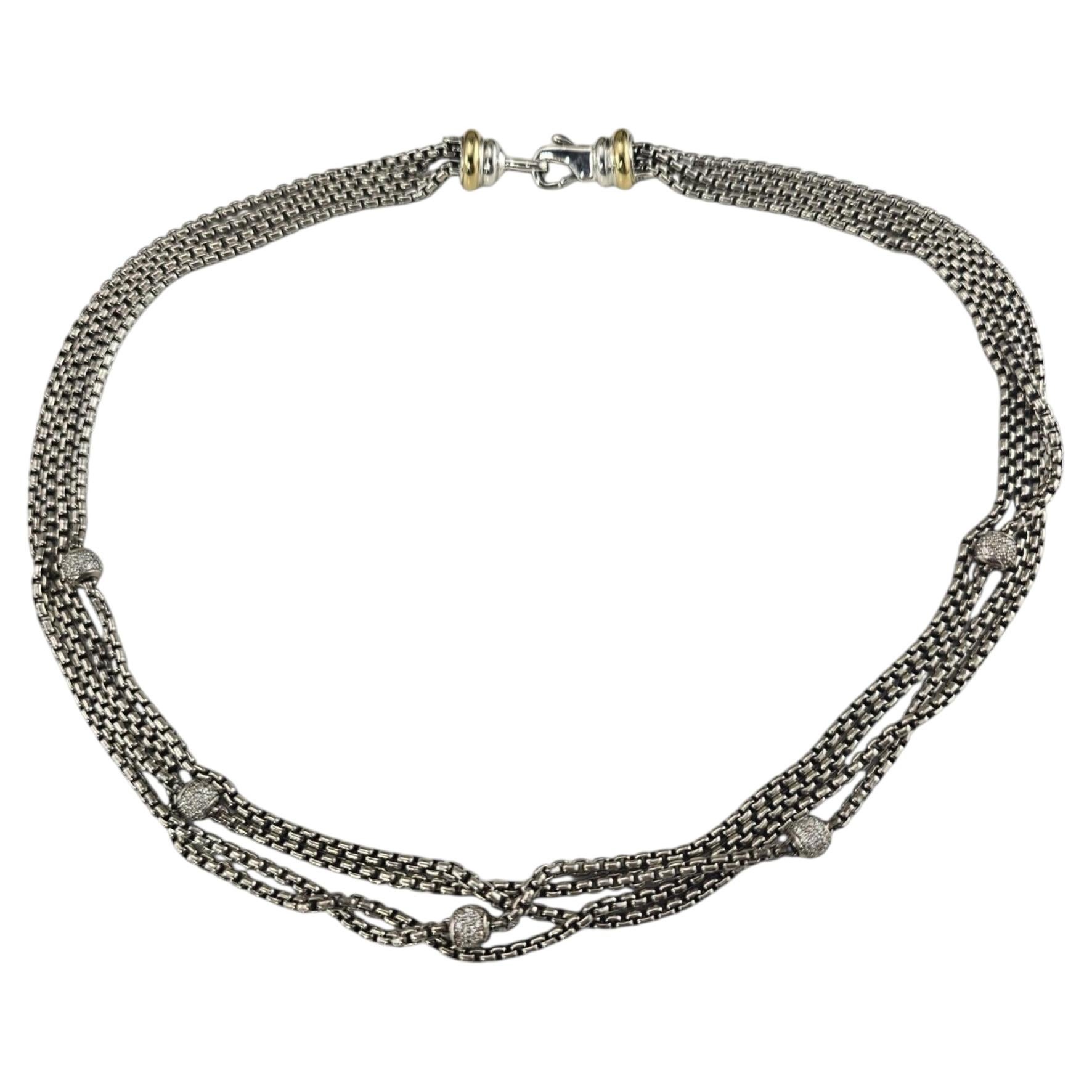 David Yurman Sterling Silver and 18K Gold Diamond Multistrand Necklace #25910 For Sale