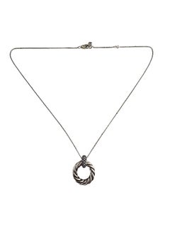 David Yurman Sterling Silver Diamond Cable Circle Pendant Necklace #25909