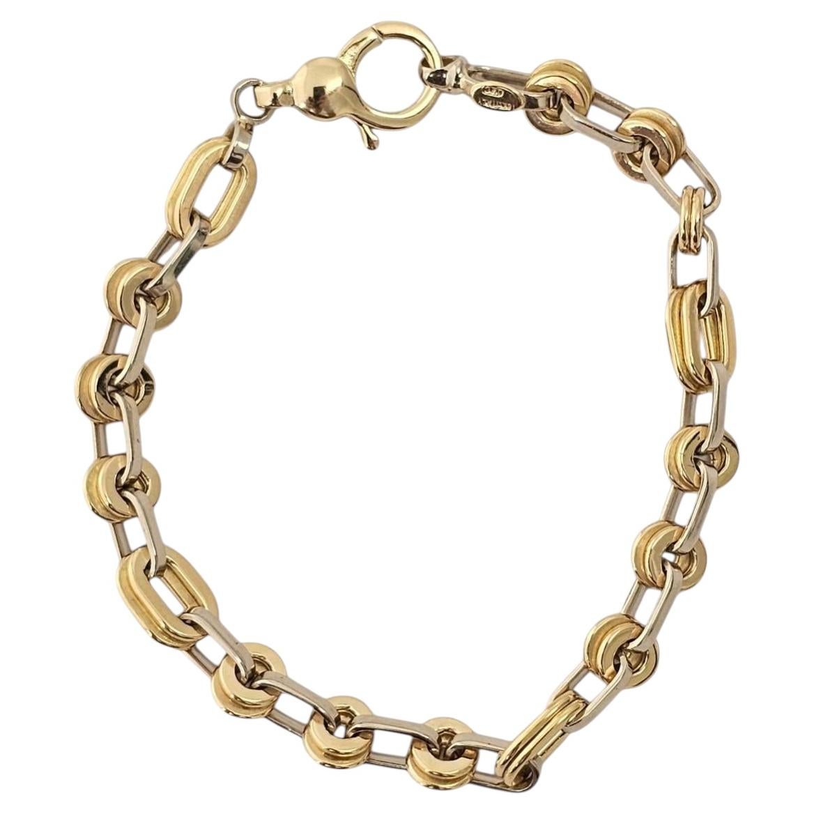 OWC 18K Two-Tone White and Yellow Gold Oval Marine Link Bracelet #25860 For Sale