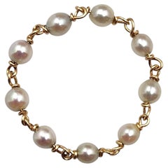 13K - 14K Yellow Gold Chain Link Pearl Station Ring Size 6.5 #25854
