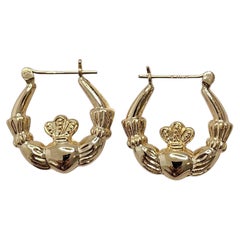 14K Yellow Gold Claddagh Hoop Earrings #25728
