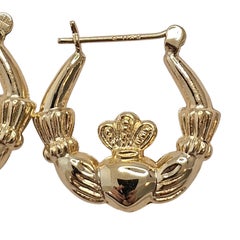 14K Yellow Gold Claddagh Hoop Earrings #25728
