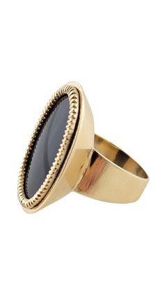14K Yellow Gold Oval Flat Onyx Ring Size 7.75 #16162
