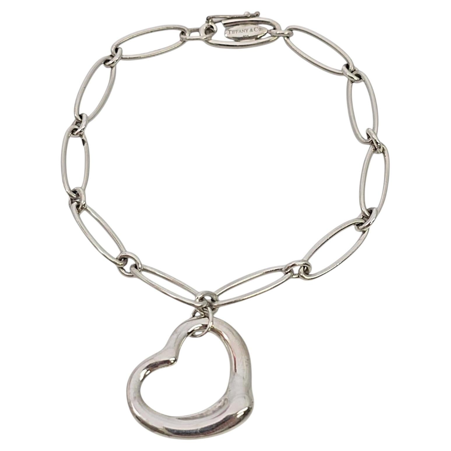 Tiffany & Co Elsa Peretti Sterling Silver Open Heart Paperclip Bracelet #25971