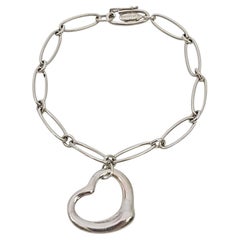Tiffany & Co Elsa Peretti Sterling Silver Open Heart Paperclip Bracelet #25971