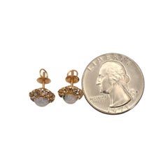 Pendientes de botón de oro amarillo de 10 quilates con ópalo y piedras transparentes n.º 25839