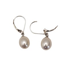14K White Gold Freshwater Pearl Dangle Earrings #25836