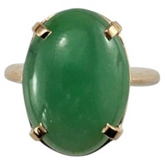14K Yellow Gold Green Cabochon Oval Gemstone Ring Size 5 #25979