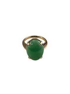 14K Yellow Gold Green Cabochon Oval Gemstone Ring Size 5 #25979