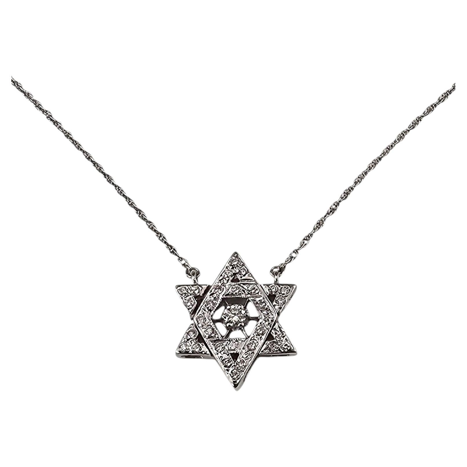 14K White Gold Diamond Star of David Pendant Necklace #25968