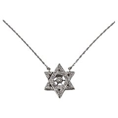 14K White Gold Diamond Star of David Pendant Necklace #25968