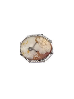 14K White Gold and Diamond Cameo Brooch/Pendant #25964