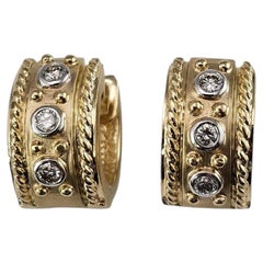 14K Yellow and White Gold Diamond Huggie Hoop Earrings #25961
