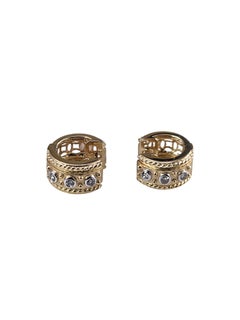 14K Yellow and White Gold Diamond Huggie Hoop Earrings #25961