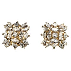 18K Yellow Gold Diamond Cluster Screw Back Earrings #24322
