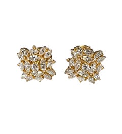 18K Yellow Gold Diamond Cluster Screw Back Earrings #24322