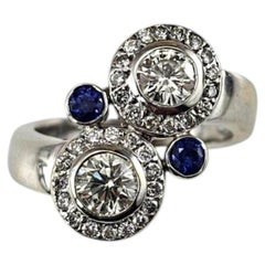 14K Gold Diamond Sapphire Bypass Ring Size 6.25-6.5 Certified #26034