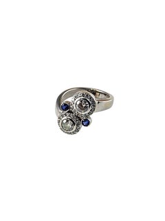 14K Gold Diamond Sapphire Bypass Ring Size 6.25-6.5 Certified #26034