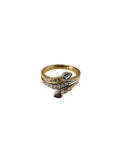 18K Gold Diamond, Ruby, and Tourmaline Ring Size 7.25-7.5 Certified #26022