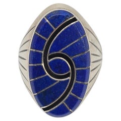 Anillo con diseño de colibrí de Dickie Quandelacy, con incrustaciones de lapislázuli y ónix, talla 6, n.º 26087