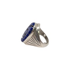 Anillo con diseño de colibrí de Dickie Quandelacy, con incrustaciones de lapislázuli y ónix, talla 6, n.º 26087