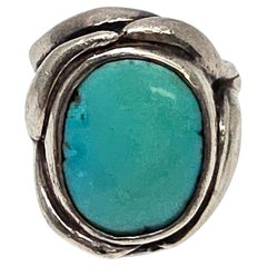Native American Large Oval Turquoise Ring Size 8 1/2 #26084