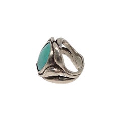 Native American Large Oval Turquoise Ring Size 8 1/2 #26084