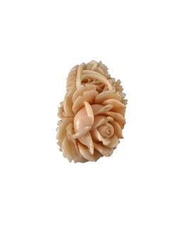 14K Yellow Gold Carved Pink Coral Floral Brooch/Pin Certified #26140