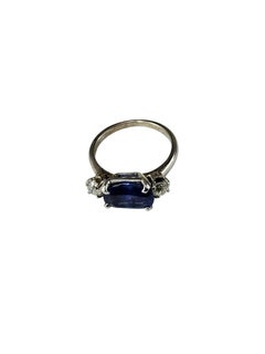 14K White Gold Sapphire and Diamond East West Ring Size 6.25 Certified #26137