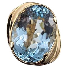 14K Yellow Gold Blue Topaz Ring Size 5.5-5.75 Certified #26048